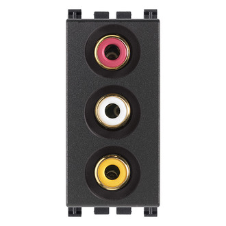 Розетка с тремя RCA коннекторами, серая