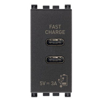 З/у USB C+C 5V 3A, на 1 модуль, серое