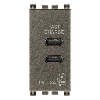 З/у USB C+C 5V 3A, на 1 модуль, Metal