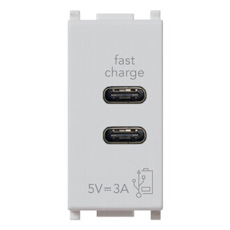 З/у USB C+C 5V 3A, на 1 модуль, серебро